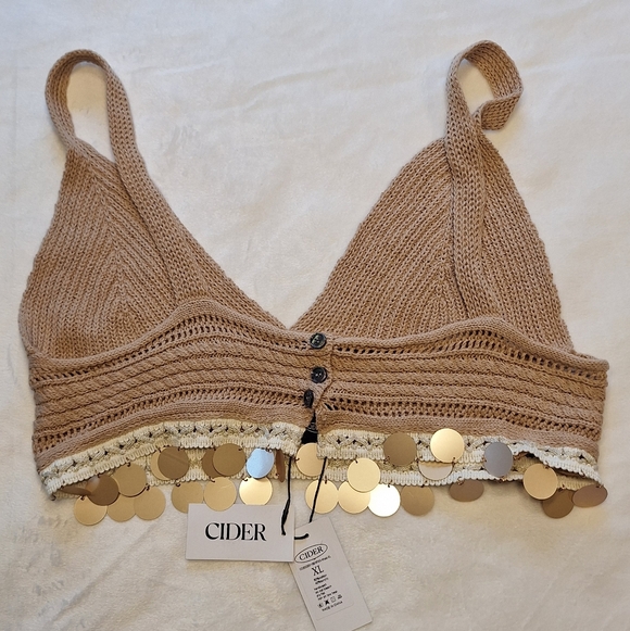 NWT- Cider Tan Knit Bralette with Gold Accents - Picture 6 of 11